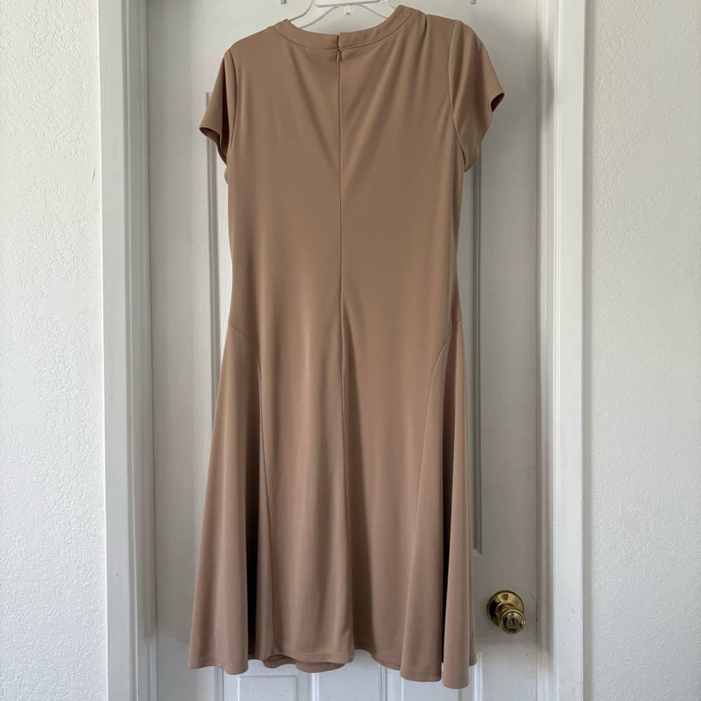 Lauren Ralph Lauren Lace Up Dress Midi Stretch Womens 12 Flowy Tan Flounce Work - Picture 4 of 10
